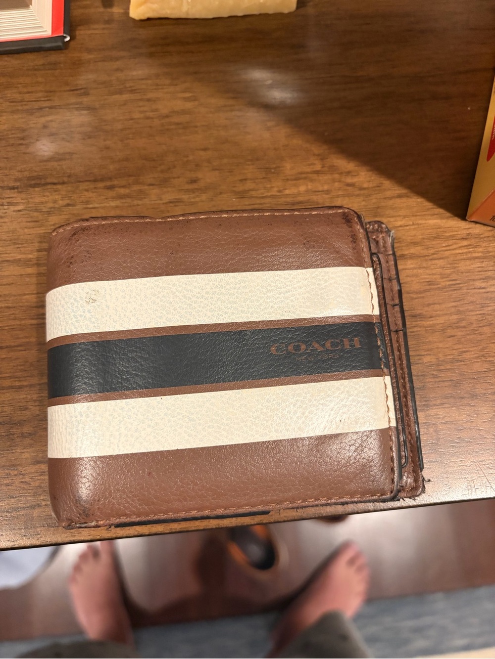 Coach Men’s Money Clip Wallet in Brown, Cream & Black Stripe